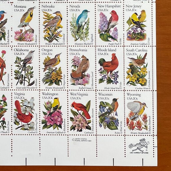 1981 U.S.A. 20c 50-States Flower/Bird Stamps Sheet & Folder - Perfect - Picture 2 of 7